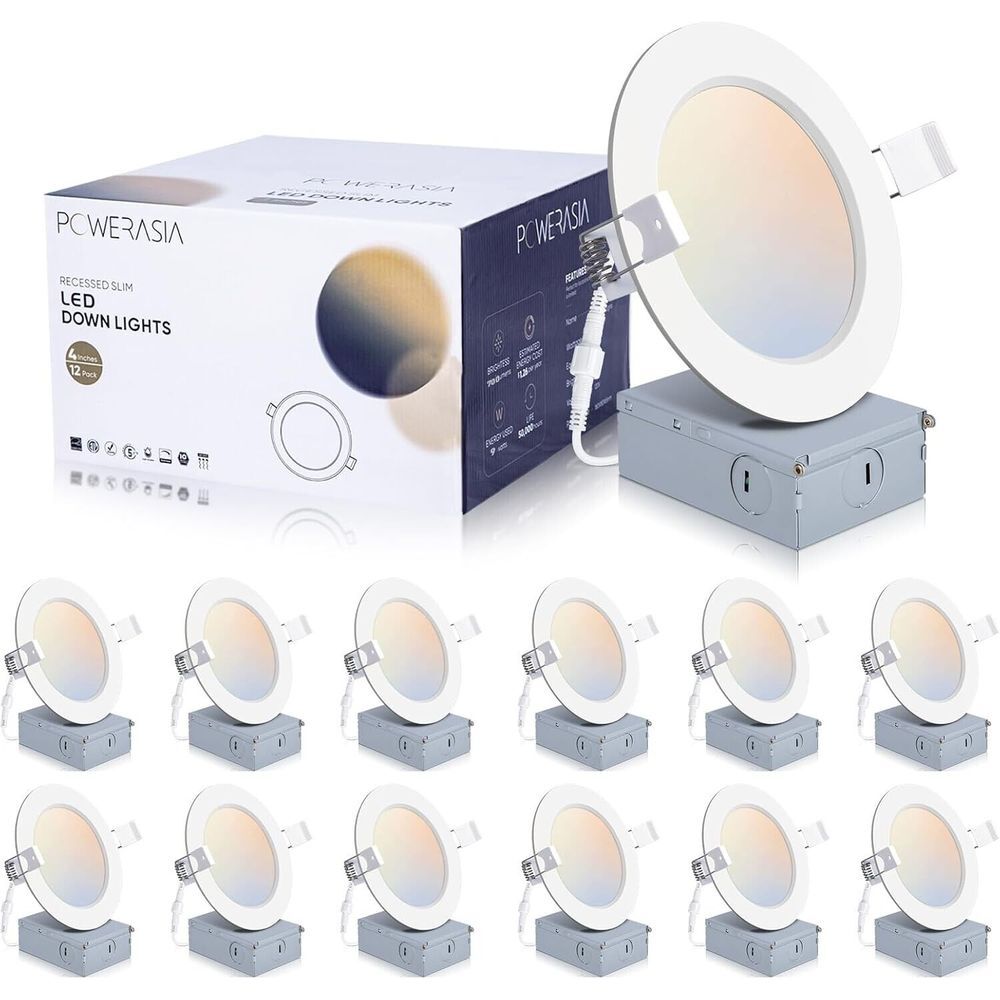 12 Pack 4" LED Recessed Downlight 5CCT Dimmable J-Box Ultra-Thin IC Rated‎